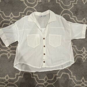 Zara Kids Cream Button-Down Shirt